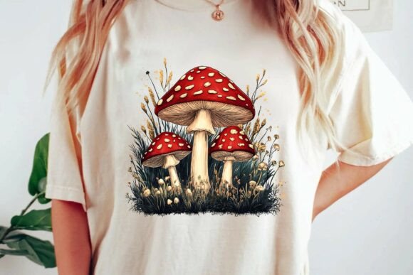Embrace Whimsy with a Vintage Cottagecore Amanita Muscaria Red Mushroom Graphic T-Shirt Design