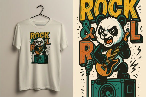 Retro Rock Panda Guitarist Graphic: Unleashing Edgy Branding