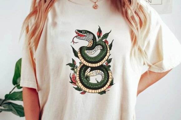 Unleash Timeless Edge with a Traditional Snake Tattoo Graphic